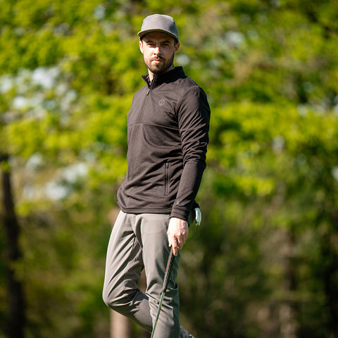 Lochie Mens Grid Fleece Quarter Zip Pullover (Black Onyx)