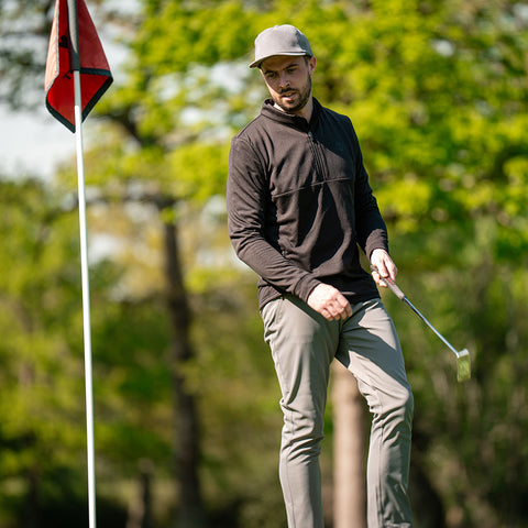 Lochie Mens Grid Fleece Quarter Zip Pullover (Black Onyx) @100